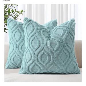 Aqua Faux Fur Pillow Covers Set of 2